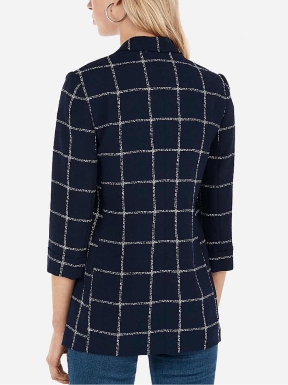 Express Navy Blazer with White Windowpane Grid - Picture 2 of 6